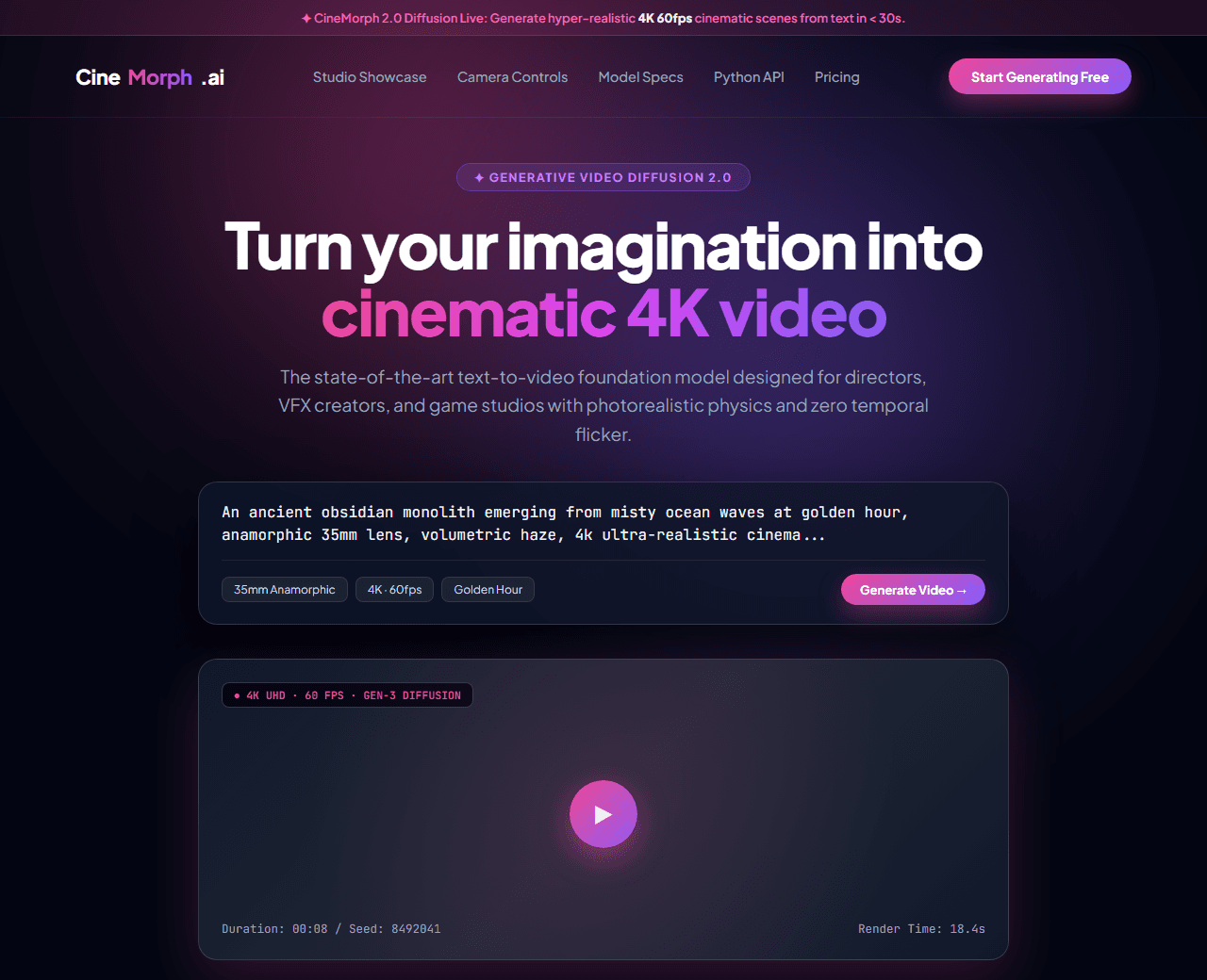 Preview of the ai video generator & vfx platform this AI prompt builds