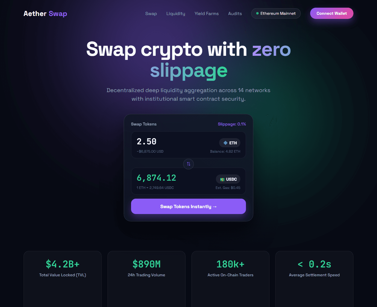 Preview of the web3 defi protocol & token swap this AI prompt builds