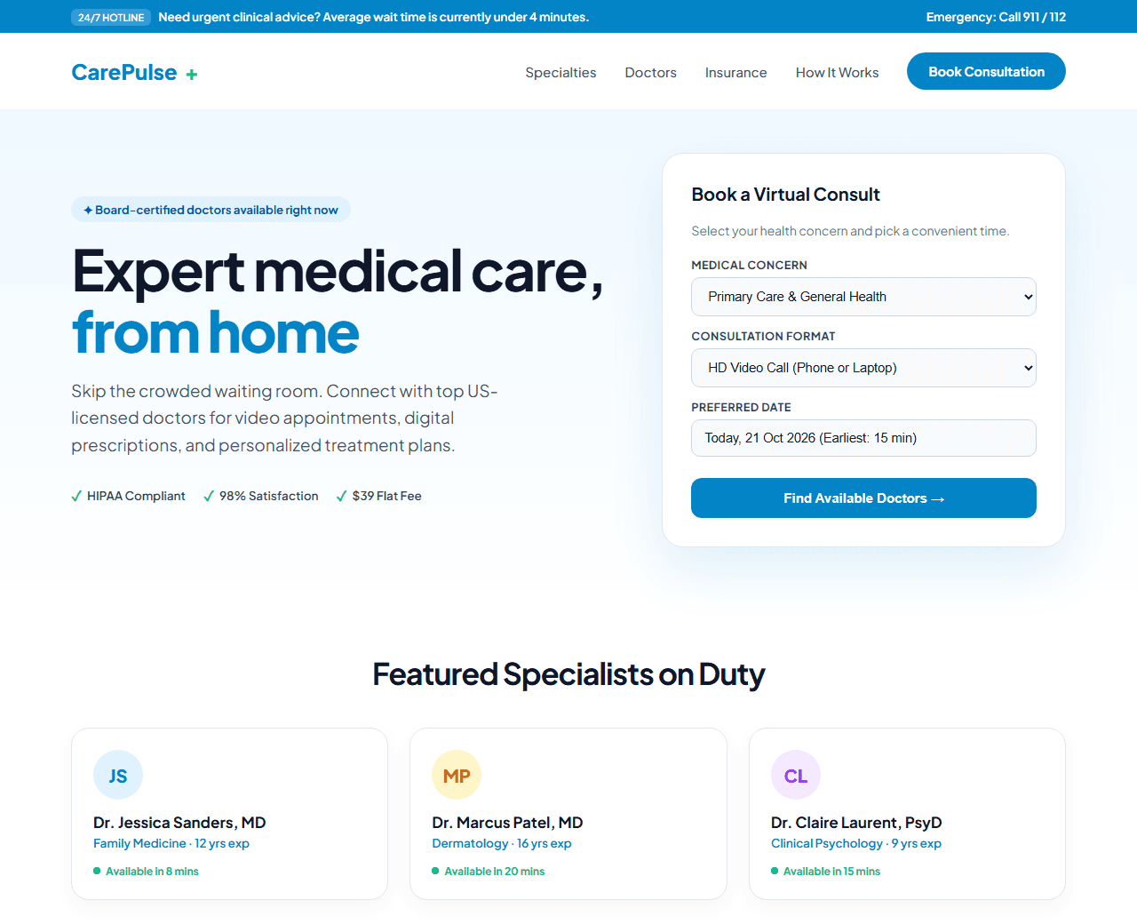 Preview of the telemedicine & digital health portal this AI prompt builds