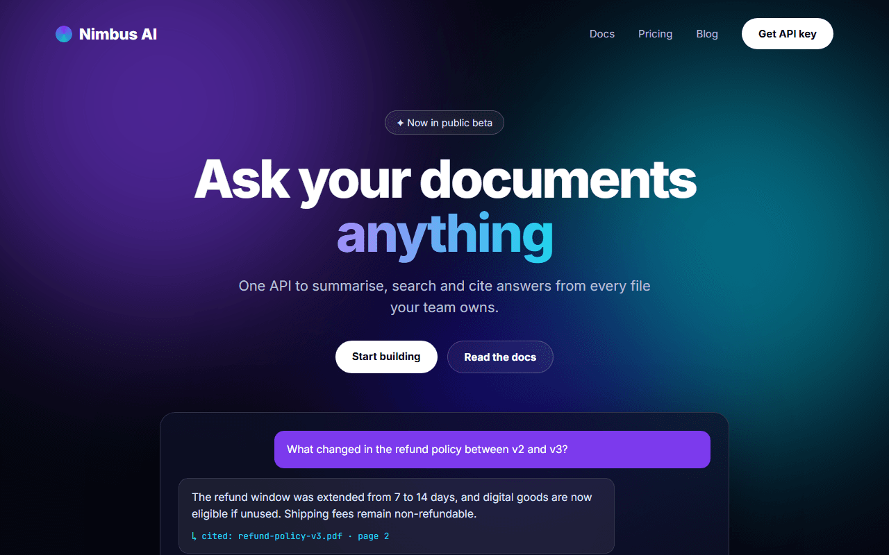 AI Startup Landing Page generated from an AI prompt