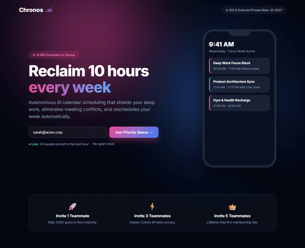 Preview of the mobile app waitlist & viral launch this AI prompt builds