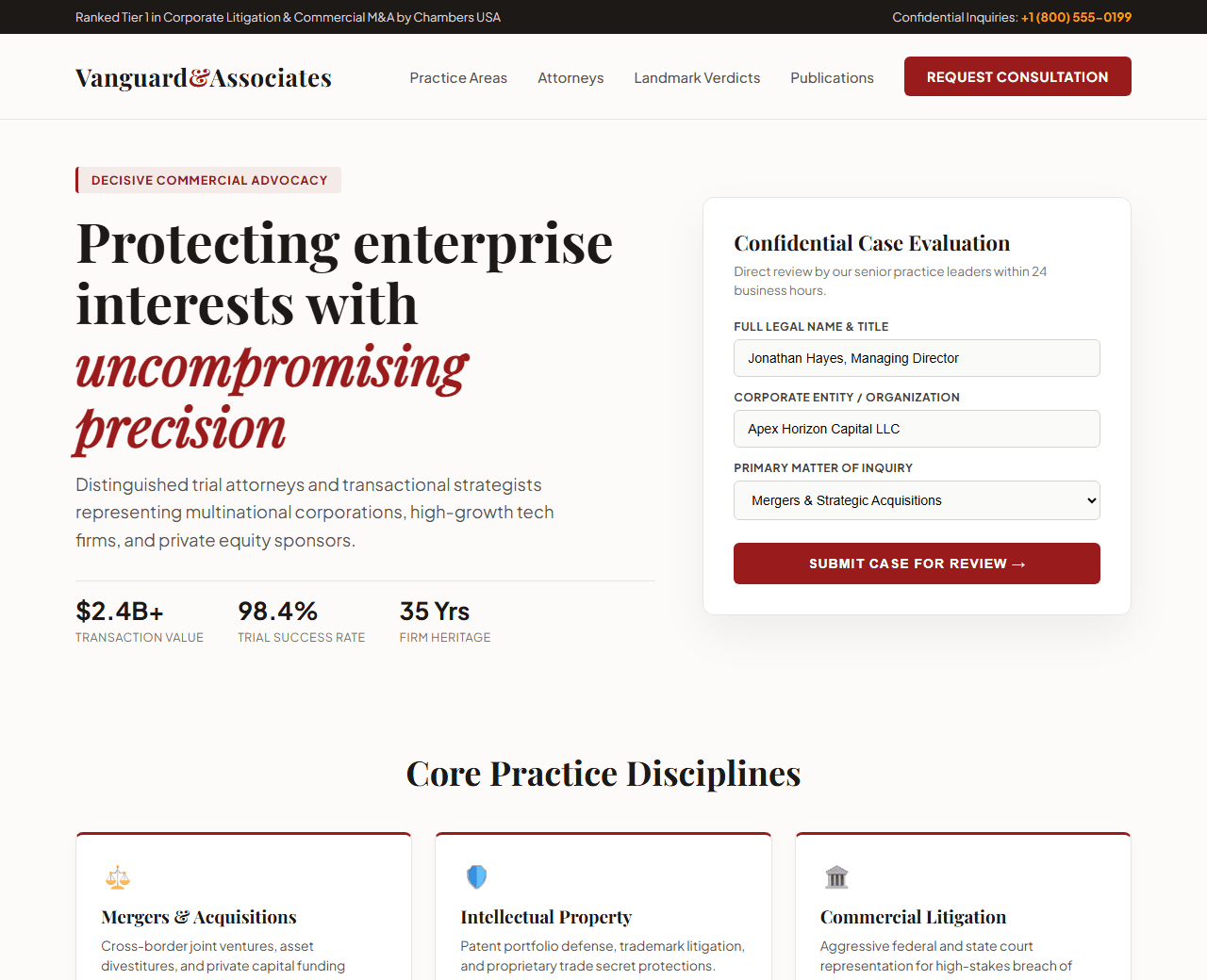 Preview of the corporate law firm & legal advisory this AI prompt builds