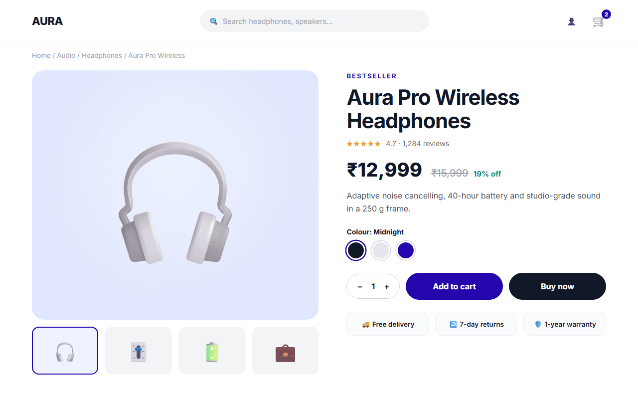 E-commerce Product Page built from this AI prompt