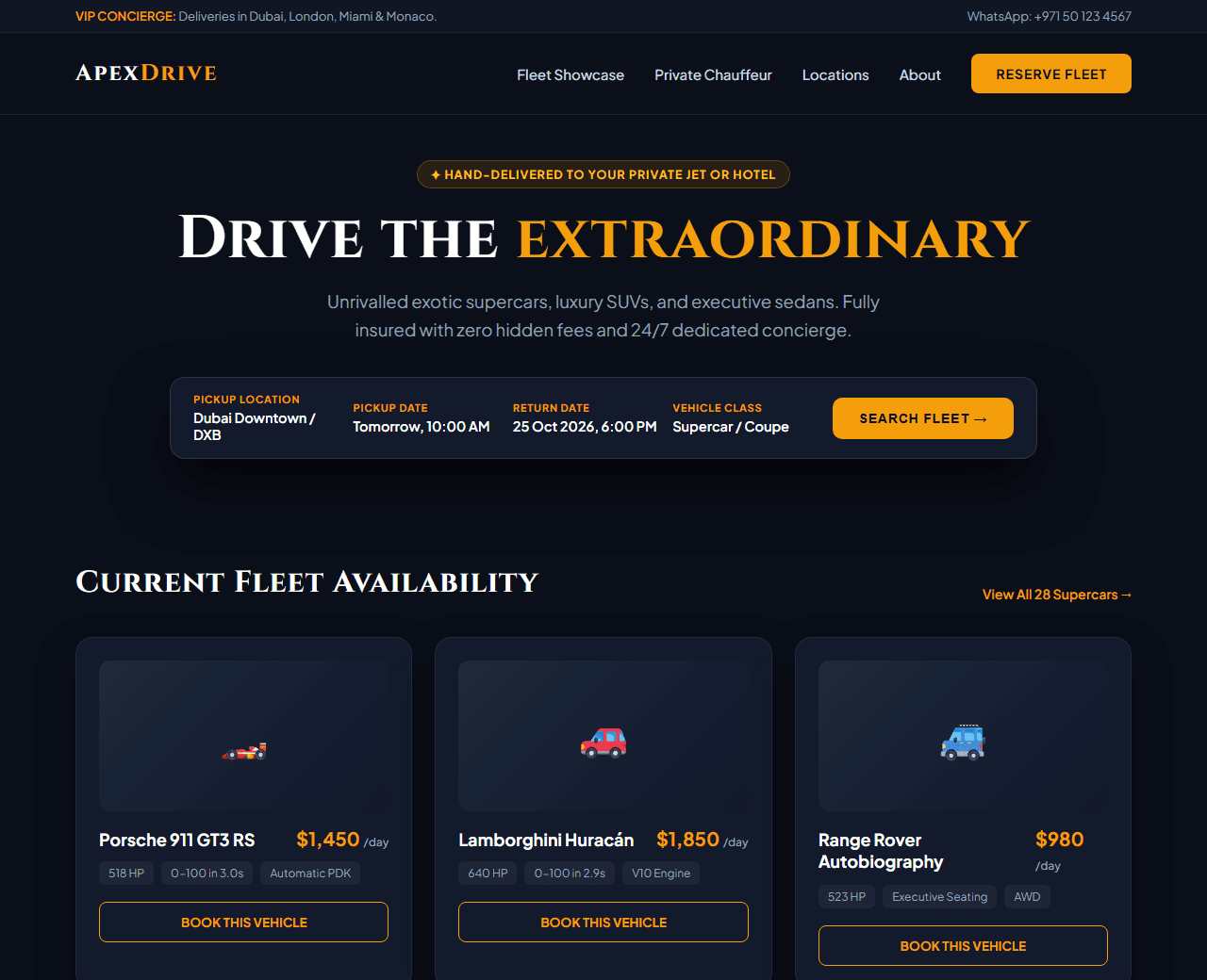 Preview of the luxury car rental & fleet booking this AI prompt builds