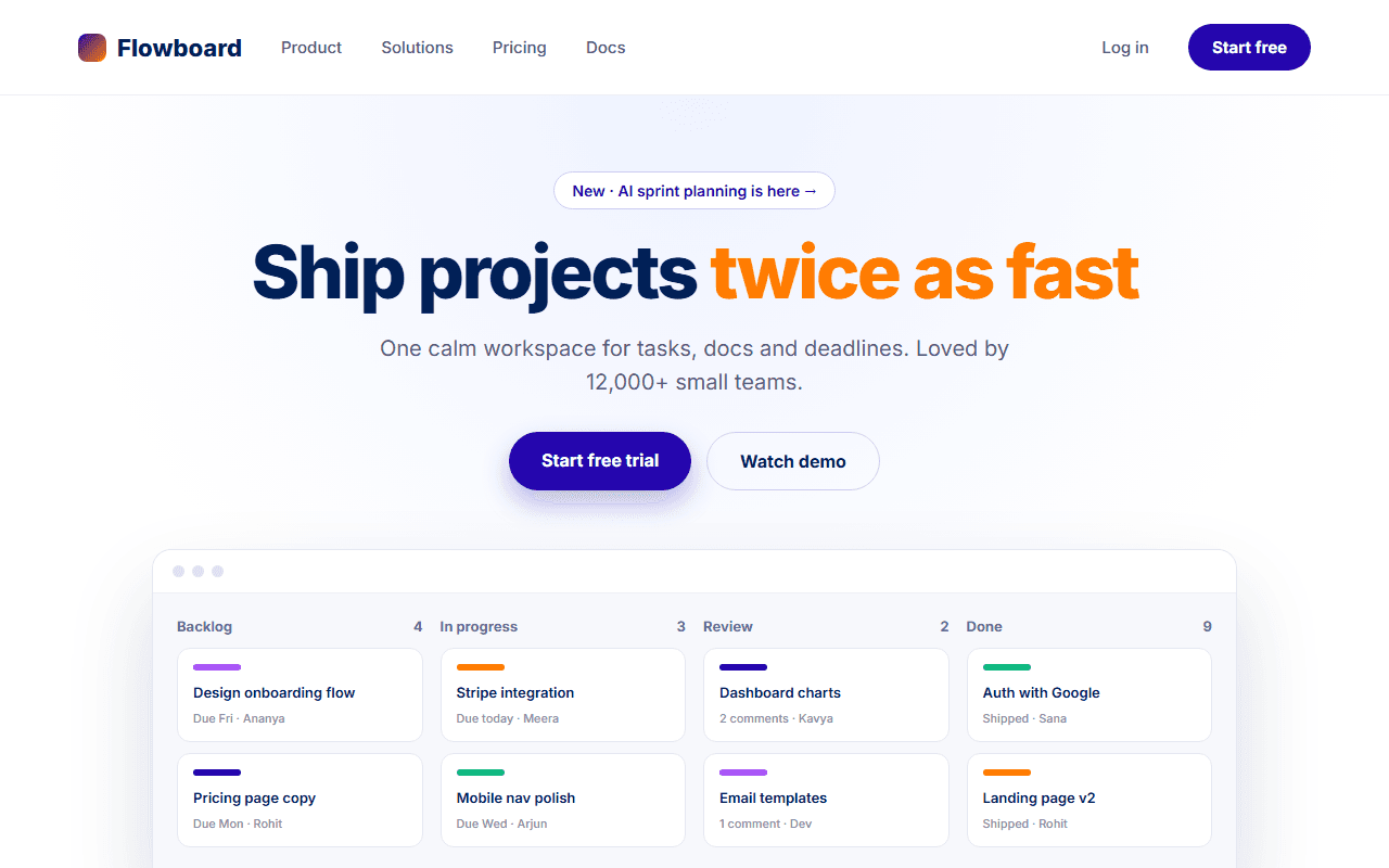 SaaS landing page generated from an AI prompt