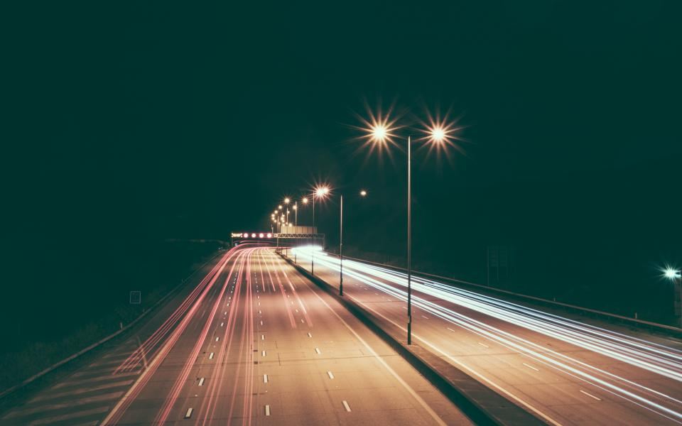 Light trails on a highway at night
