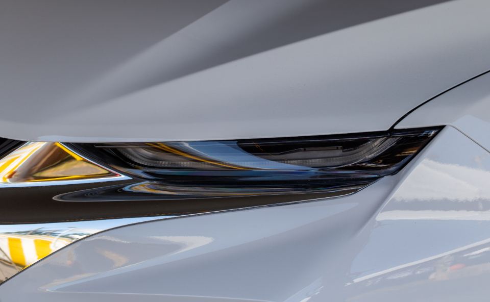 Close-up of a slim LED headlight